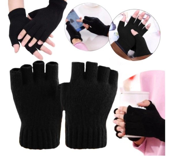 Producto - Guantes de lana negro medio dedo