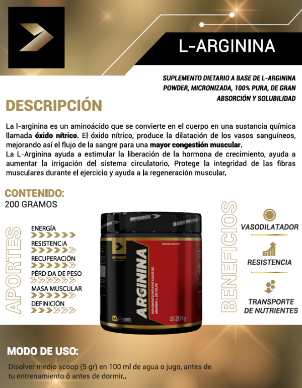 Producto - L - Arginina 200 Gr. Body Advance Precursor Oxido Nítrico - 2