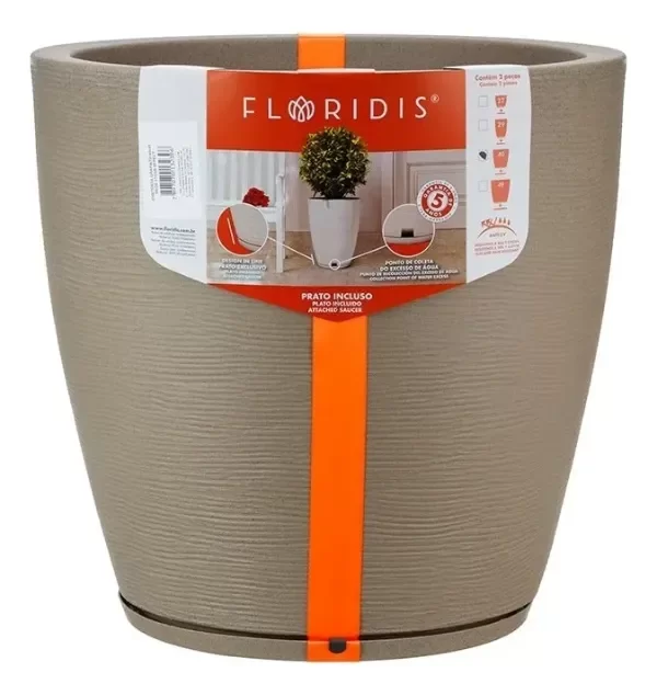 Producto - Maceta Floridis Plástica Grande Rotomoldeada Simil Piedra 40x45 Plato Beige