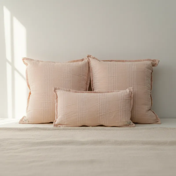 Producto - Pack de almohadones en Tusor Rosa con linea bordada