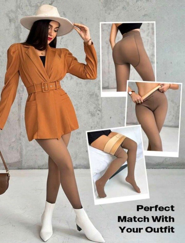 Producto - Calza pantie efecto piel con peluche por dentro (pie abierto) marron - 3