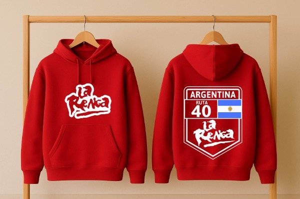 Producto - BUZO CANGURO ROJO LA RENGA RUTA 40