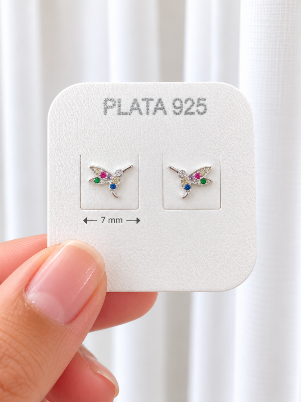 Producto - Aros mini colibrí multicolores plata 925 - 2