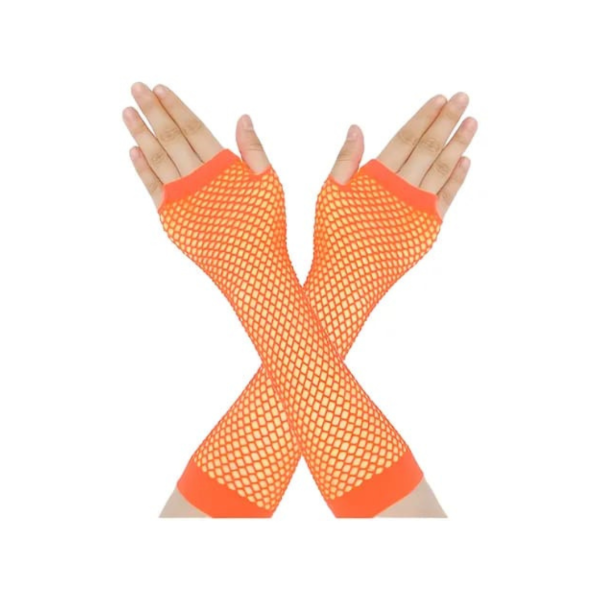 Producto - Guantes de red largos sin dedos color naranja flúo (40cm)