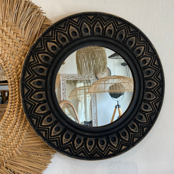 Producto - ESPEJO MADERA TALLADA NEGRO 50CM
