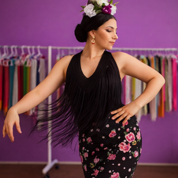 Producto - Tira De Flecos Escote en V 80 cm Negro