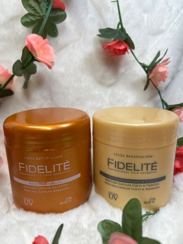Producto - Máscara capilar keratina fidelete 270g y máscara de coco y vainilla