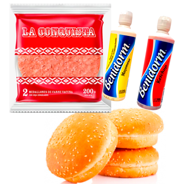 Producto - 60 Hamburguesas Clasicas La Conquista (69gr) + Pan y aderezos