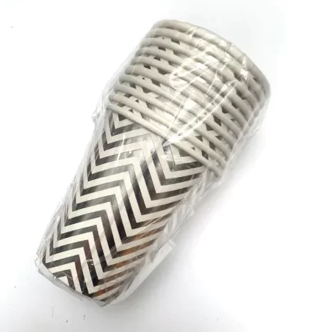 Producto - Vasos con stamping x10un color blanco chevron plateado