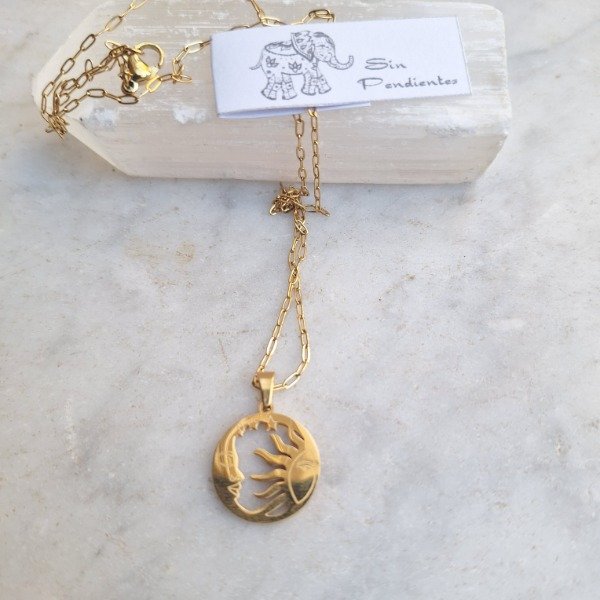 Producto - Collar Acero Dorado Sol y Luna