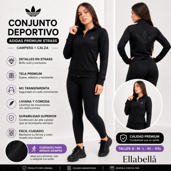 Producto - Conjunto Deportivo Adidas Premium Strass Campera + Calza Negra No Transparenta