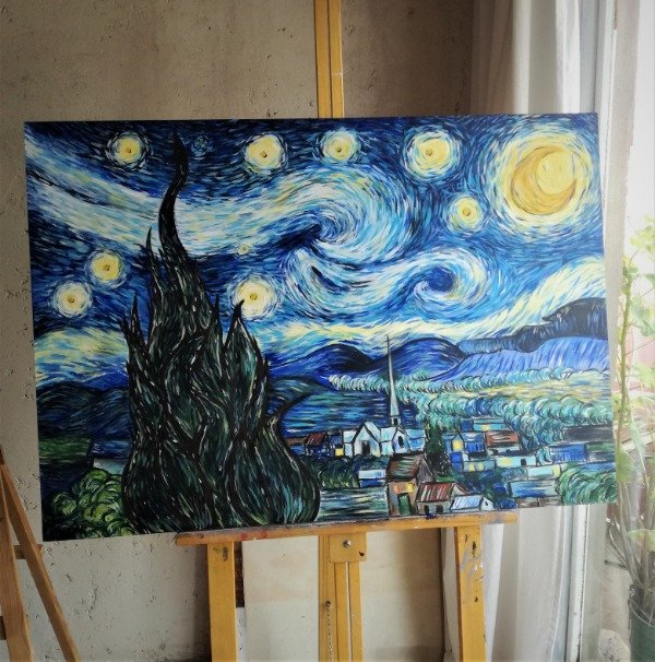 Producto - Cuadros Decorativos Noche Estrellada Acrílico Pintado A Mano