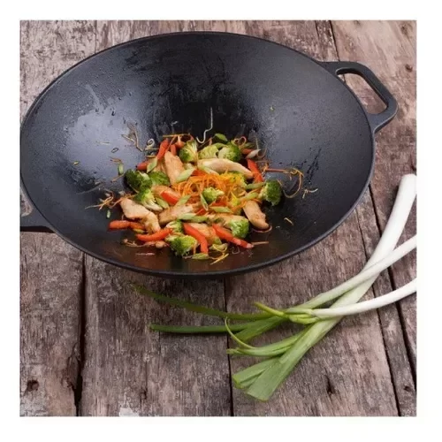 Producto - Wok De Hierro Fundido 36 Cm Con Asas Victoria Premium
