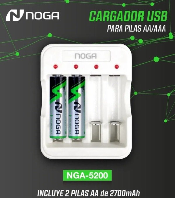 Producto - Cargador de pilas usb + 2 Pilas AA Noga