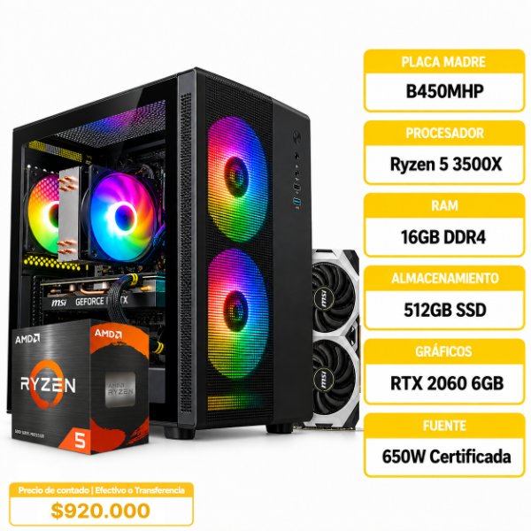 Producto - PC GAMER ELITE Ryzen 5 3500X 16GB RTX 2060 6GB - 0