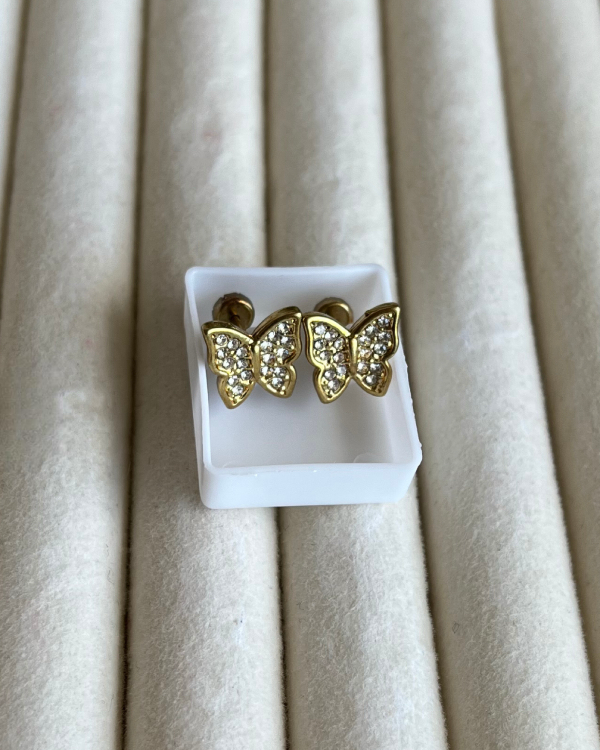 Producto - Aros abridores mariposa con cubic de acero dorado 8mm