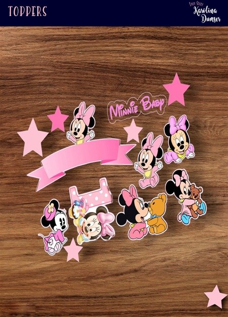 Producto - Cake Topper Minnie Baby Rosa Imprimible. Figuras Adorno