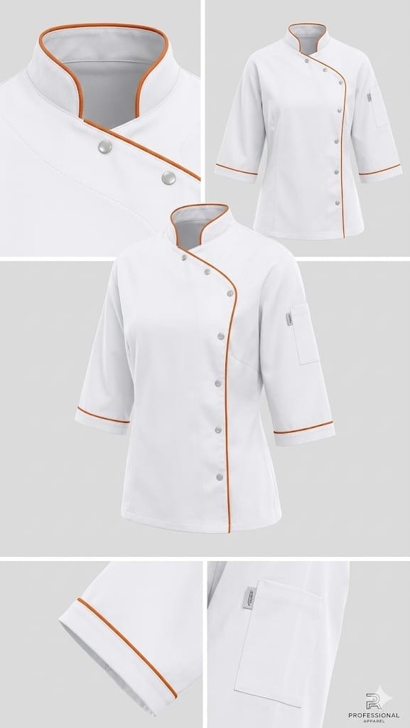 Producto - Chaqueta mujer de gabardina blanca con vivo naranja