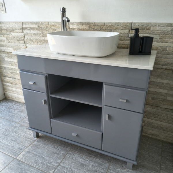 Producto - Vanitory 100 cm 2 puertas, 3 cajones y estante