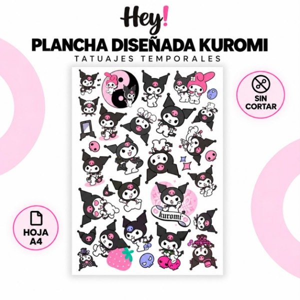 Producto - PLANCHA A4 PREDISEÑADA KUROMI - TATUAJES TEMPORALES - 0