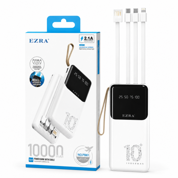 Producto - Cargador Con Linterna 5in1 10000mAh Mas Cables 2.1A USB-TPC-IOS-V8  EZ-S34 PB61. - 0