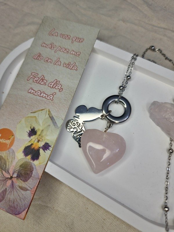 Producto - Collar Corazón Cuarzo Rosa y Mariposa