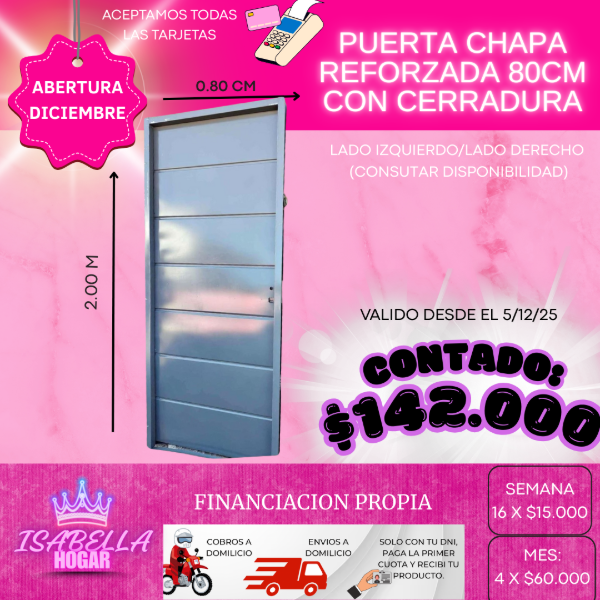 Producto - PUERTA CHAPA REFORZADA 80CM CON CERRADURA
