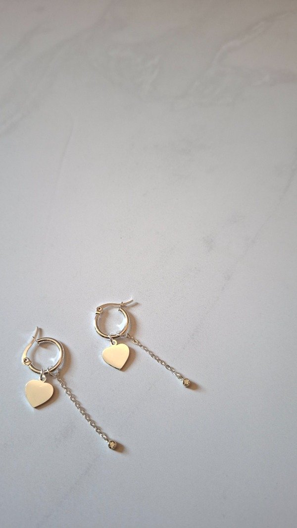Producto - Aros de acero blanco corazon y cadena piedra