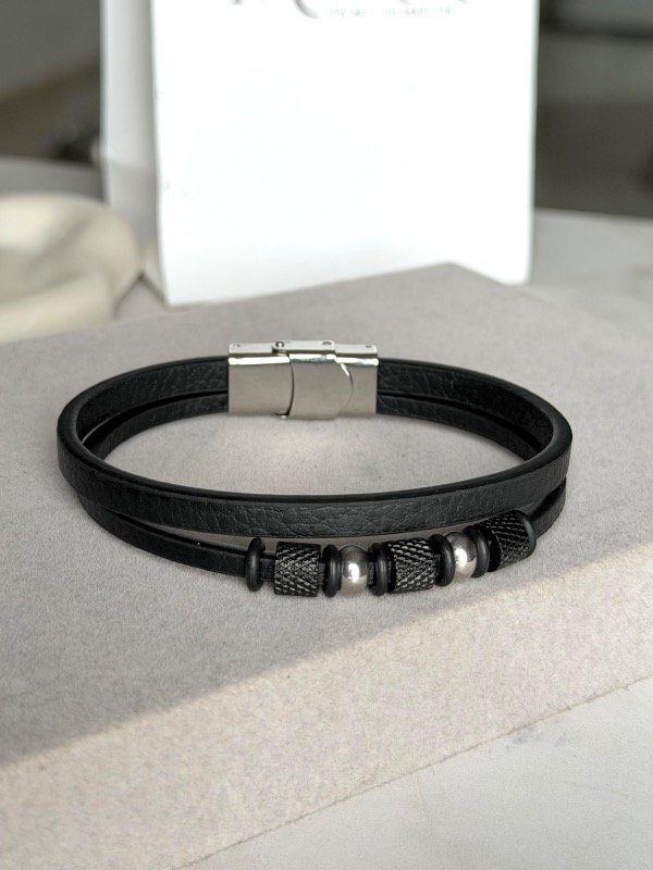 Producto - Pulsera cuero doble fusión black - 0