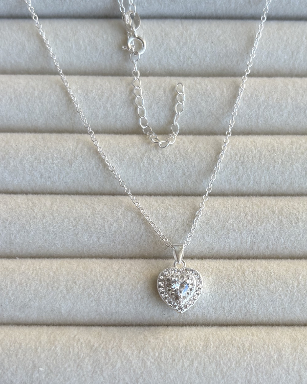 Producto - Cadena con dije corazón cubic de plata 925 45-50cm