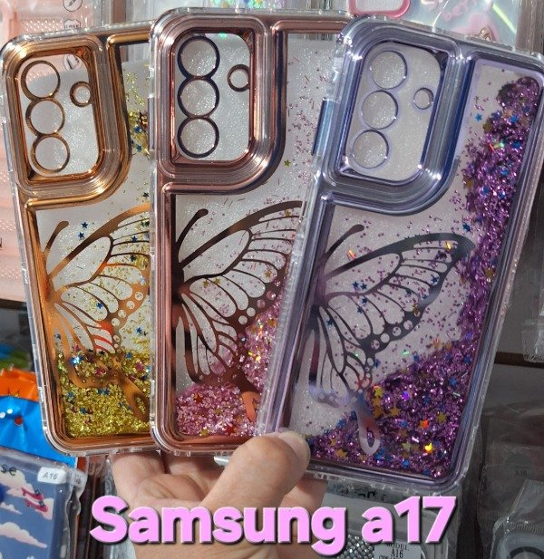 Producto - Fundas mariposas glitter con agua. Samsung a17
