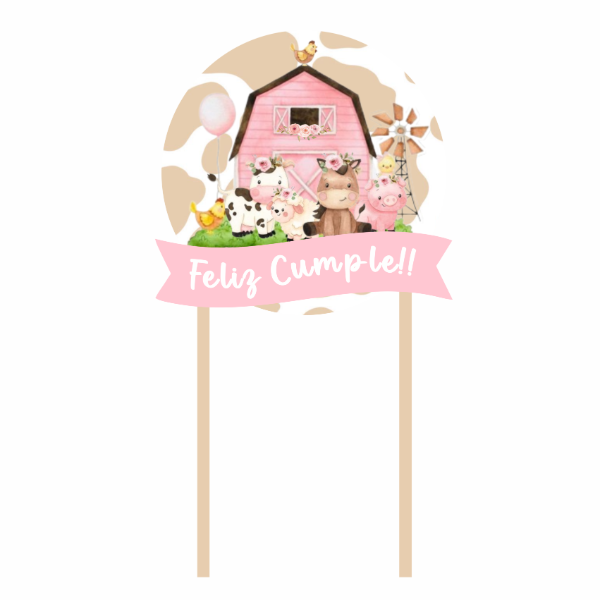 Producto - Granja Acuarela Rosa (Topper torta)