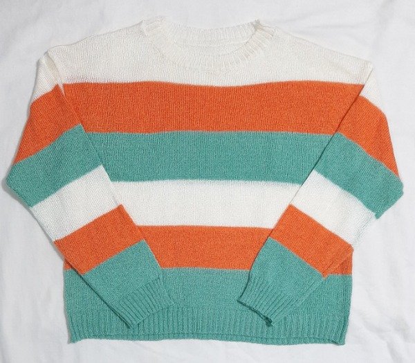 Producto - Sweater rayado de hilo (verde/naranja)