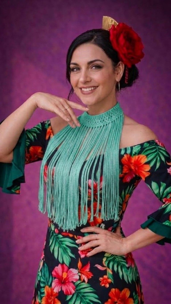 Producto - COLLAR DE FLECOS RECTO VERDE AGUA