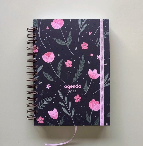 Producto - Agenda 2026 - Flores Rosas Fondo Negro