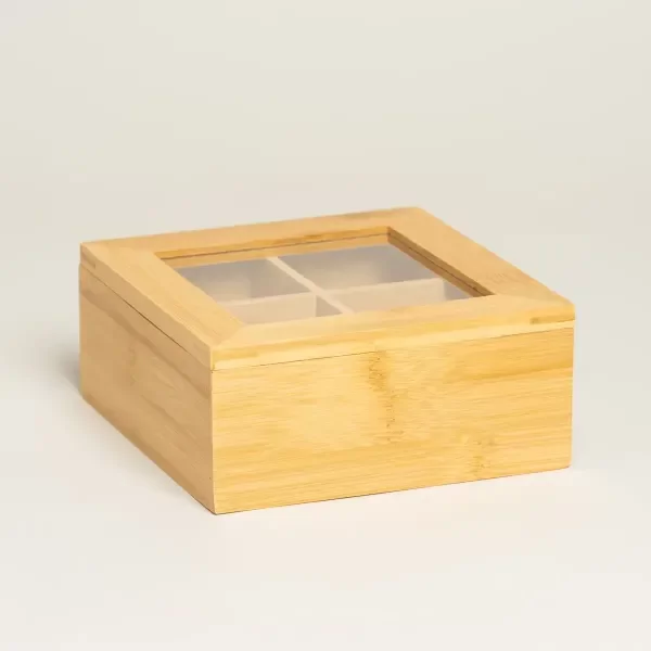Producto - Caja De Té De Bambú Con Visor 4 Compartimentos Imantado - 0