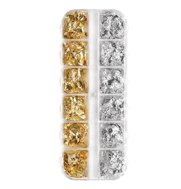 Producto - PACK 12 DECORATIVOS CAJA PAPEL FOIL METALIZADO ORO Y PLATA