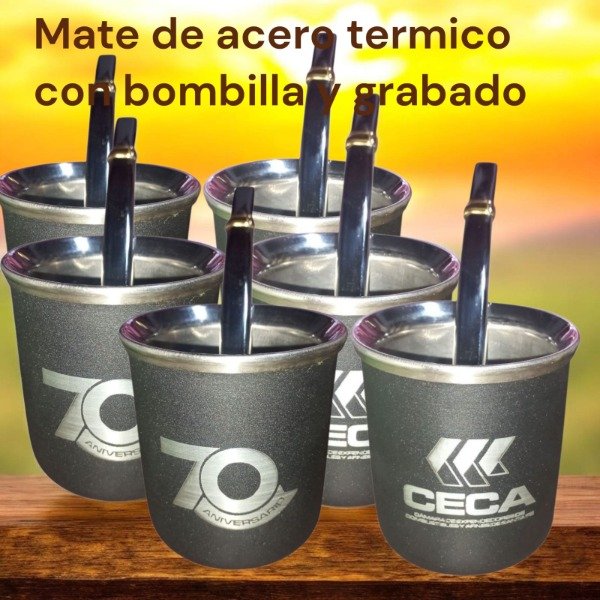 Producto - Mate de acero termico Grabado laser con bombilla