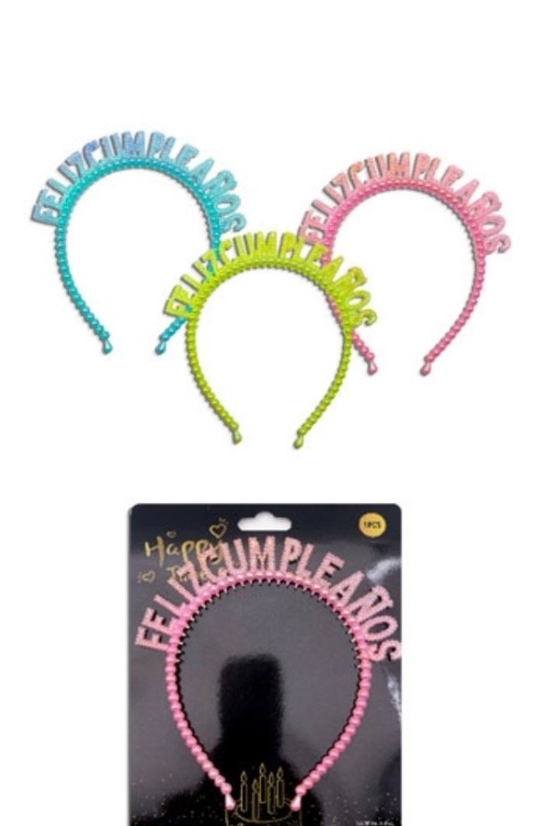 Producto - VINCHA FELIZ CUMPLEAÑOS PERLAS TORNAZOLADA COLORES