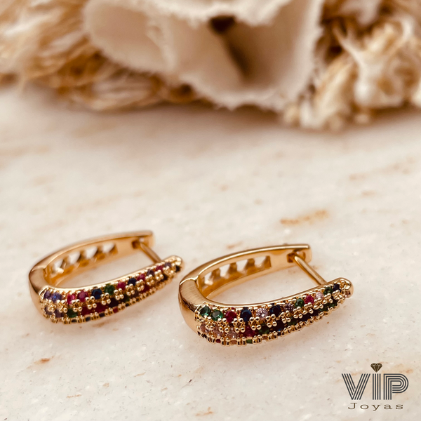 Producto - Aros Argollas Morris Cubics Color Baño Oro 18K