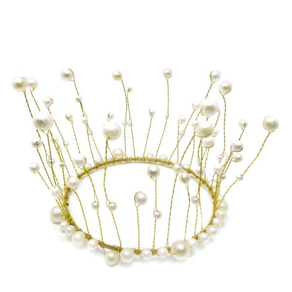 Producto - Cake Topper "Corona Dorada" con perlas blancas