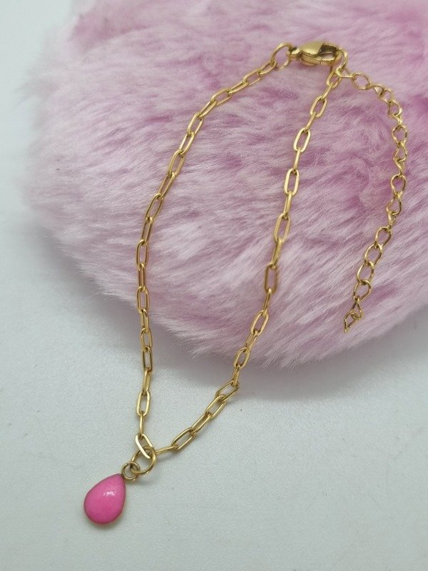 Producto - Pulseras acero dorado dije gota esmaltada color