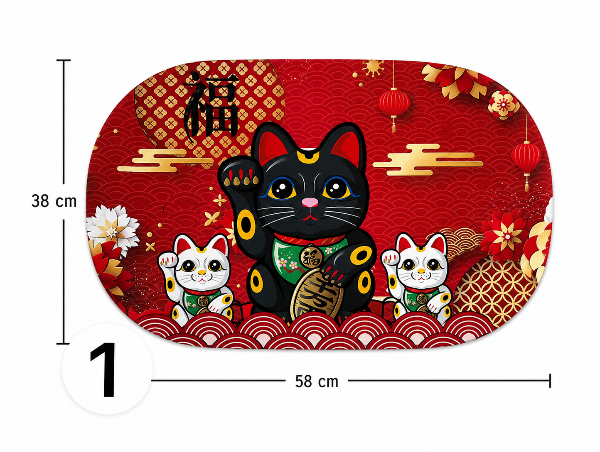 Producto - ALFOMBRA GOMA 38 X 58 GATO MANEKI NEKO OVALADA