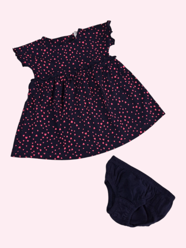 Producto - Vestido con bombachudo azul oscuro con corazones rosas GAP 9/12 meses
