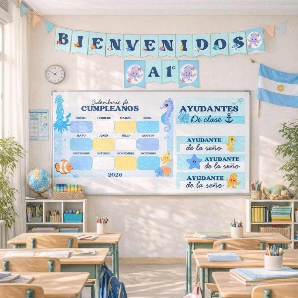 Producto - Kit decoración áulica. Motivo animales del mar