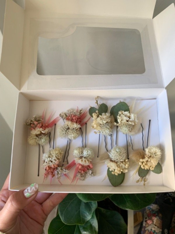 Producto - 8 hairpins naturales y rosa flores secas