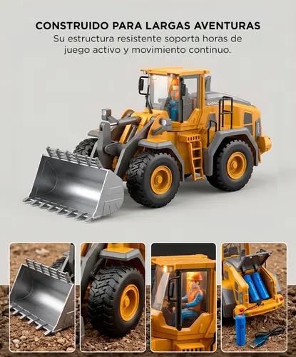 Producto - Bulldozer Camión Con Pala Excavadora Control Remoto Con Luces Y Sonido Para Niño - 4