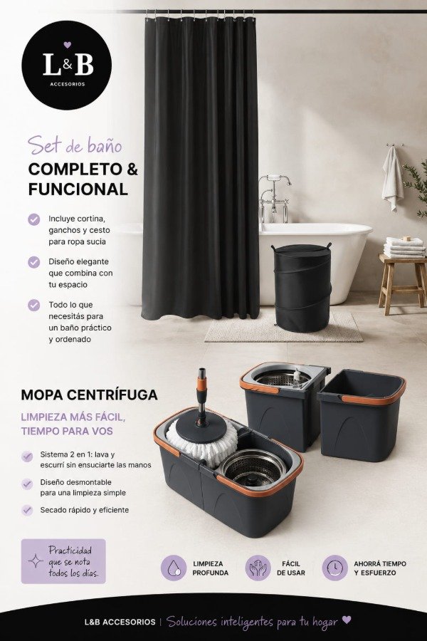 Producto - PROMO: Mopa centrifuga + set de baño completo