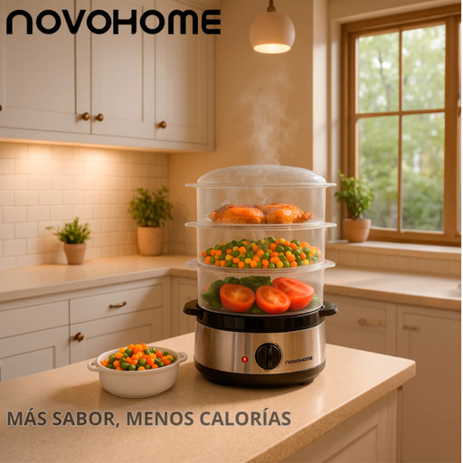 Producto - Vaporera -3 recipientes -9 ltrs -800 W -temporizador -Novohome (NH-VP300) - 5