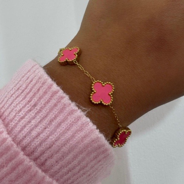 Producto - PULSERA DORADA TREBOLES ROSAS